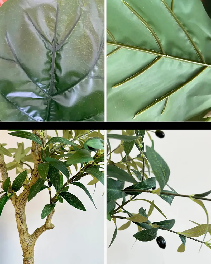 Top: Obvious fake plant, cheaply mass-produced from substandard materials. Bottom: Artificial olive tree from premium materials, inspected and arranged by hand (photographed by Joanne Chen of Wirecutter).