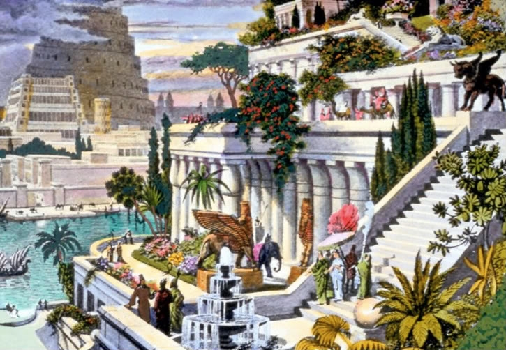 Illustration of the ancient Hanging Gardens of Babylon.