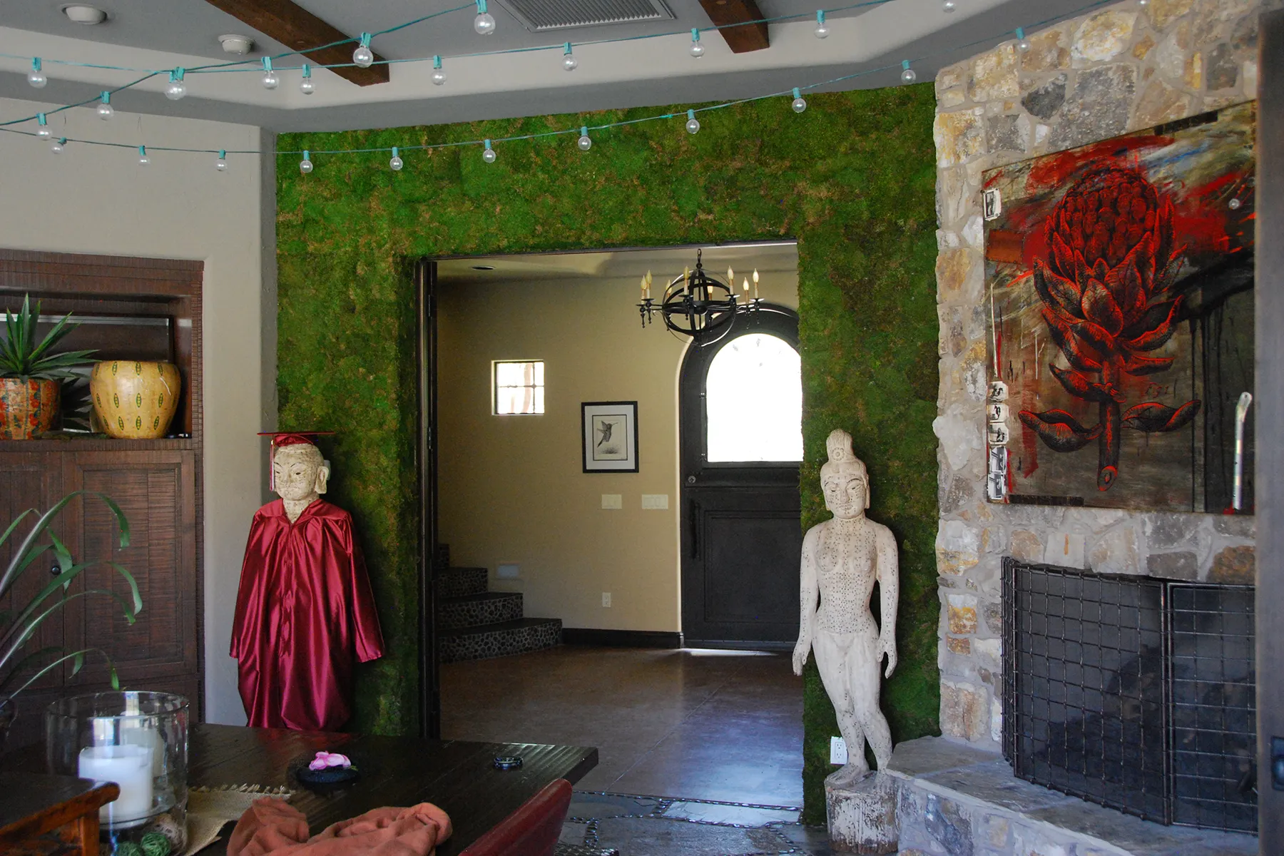 Photo of a floor-to-ceiling moss wall.